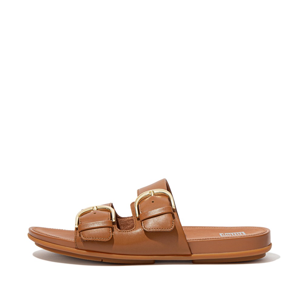 Fitflop Womens Slides Brown - Gracie Buckle Leather - 40DRNMQHG